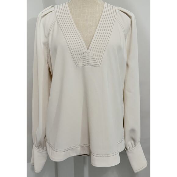 Veronica Beard Women's Ivory Polyester V-Neck Long Sleeve Osler Blouse Top Sz 6 - Picture 1 of 5
